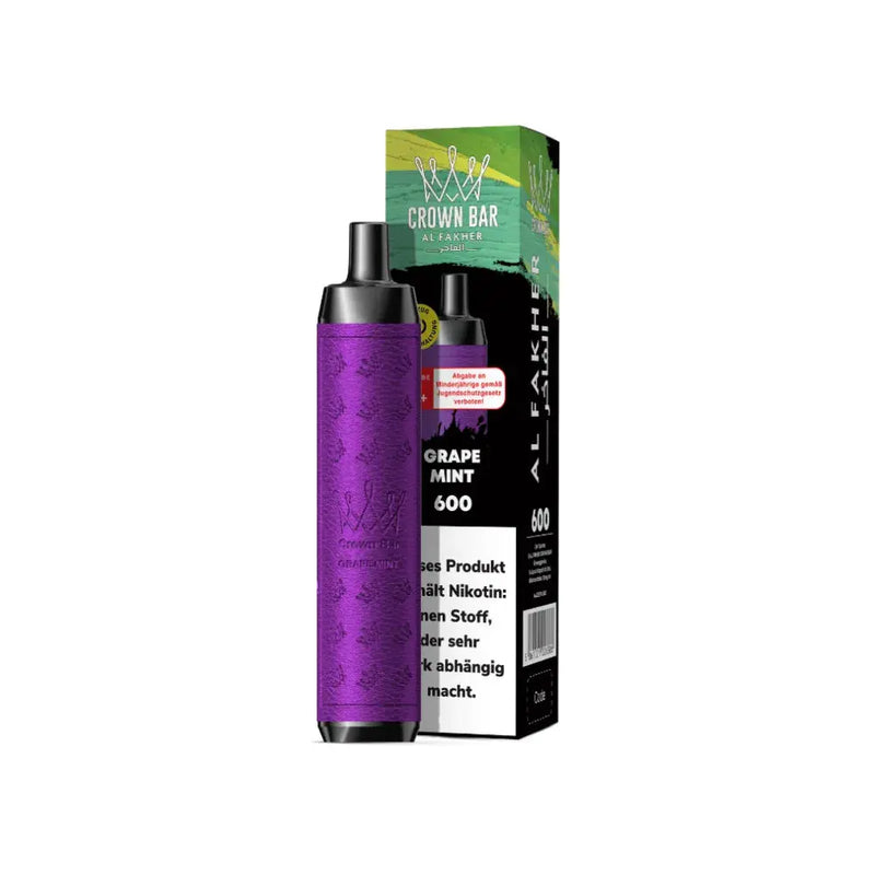 Al Fakher Crown Bar Grape Mint 600 Einweg E-Zigarette lila design mit Verpackung
