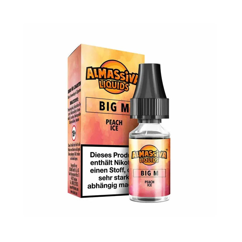Almassiva Liquids Big M Peach Ice E-Liquid mit 18+ Warnhinweis und Nikotinwarnung