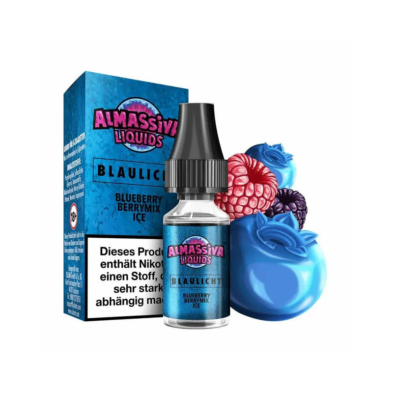 Almassiva Liquids Blaulicht Blueberry Berrymix Ice E-Liquid mit Beerenfrüchten auf weißem Hintergrund