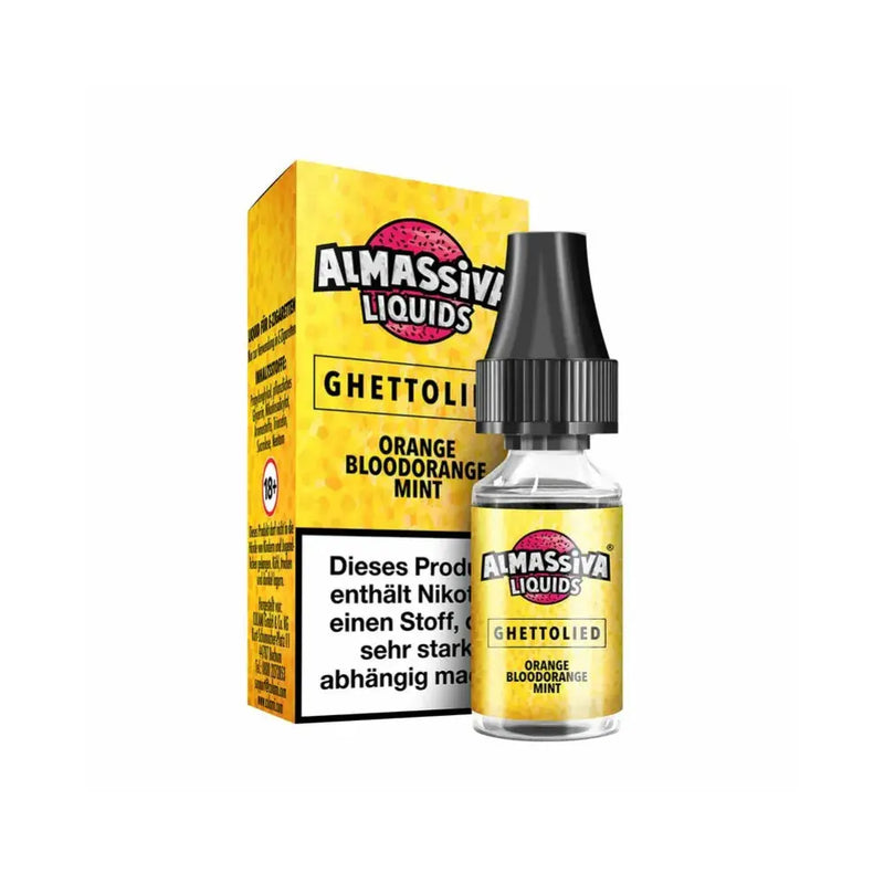 Almassiva Liquids Ghettolied E-Liquid mit Geschmack Orange Blutorange Minze und Nikotinhinweis