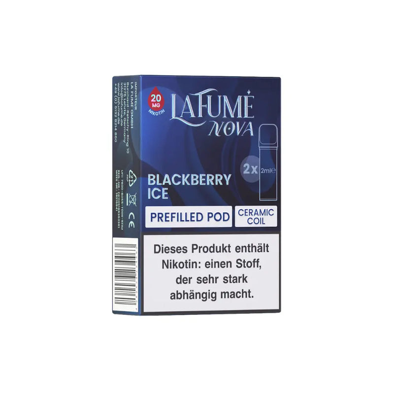 Lafumé Nova Blackberry Ice vorgefüllte Pod mit 20 mg Nikotin und Keramikcoil in blauer Verpackung