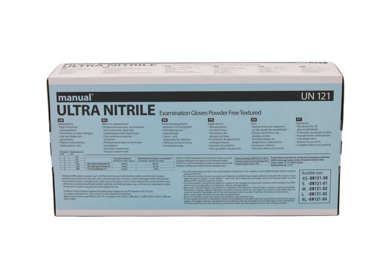 Packung manual Ultra Nitrile puderfreie, strukturierte Untersuchungshandschuhe in verschiedenen Größen