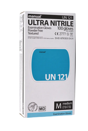 Packung mit 100 blauen Ultra Nitril Untersuchungshandschuhen, puderfrei, Größe Medium