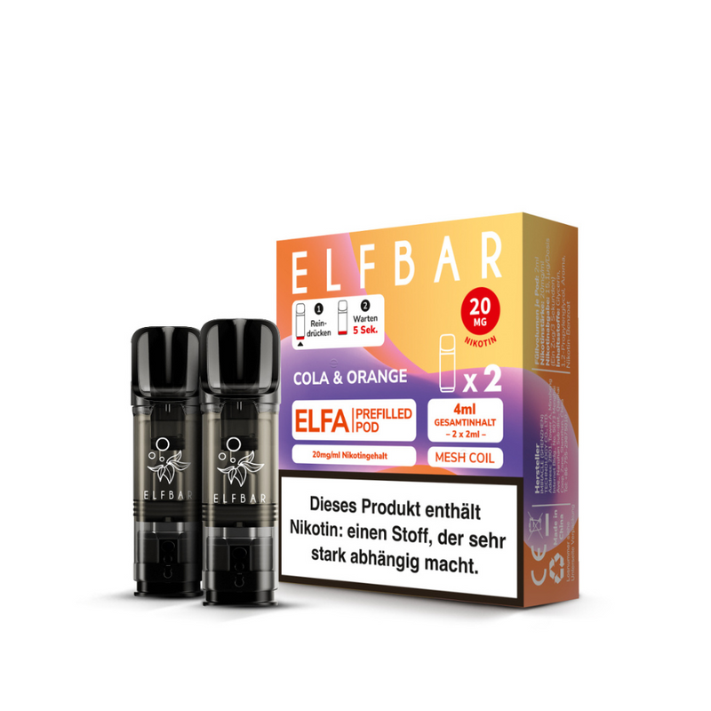 ELFBAR Cola & Orange ELFA Prefilled Pod mit 20mg Nikotin, 2 Pods und Warnhinweis