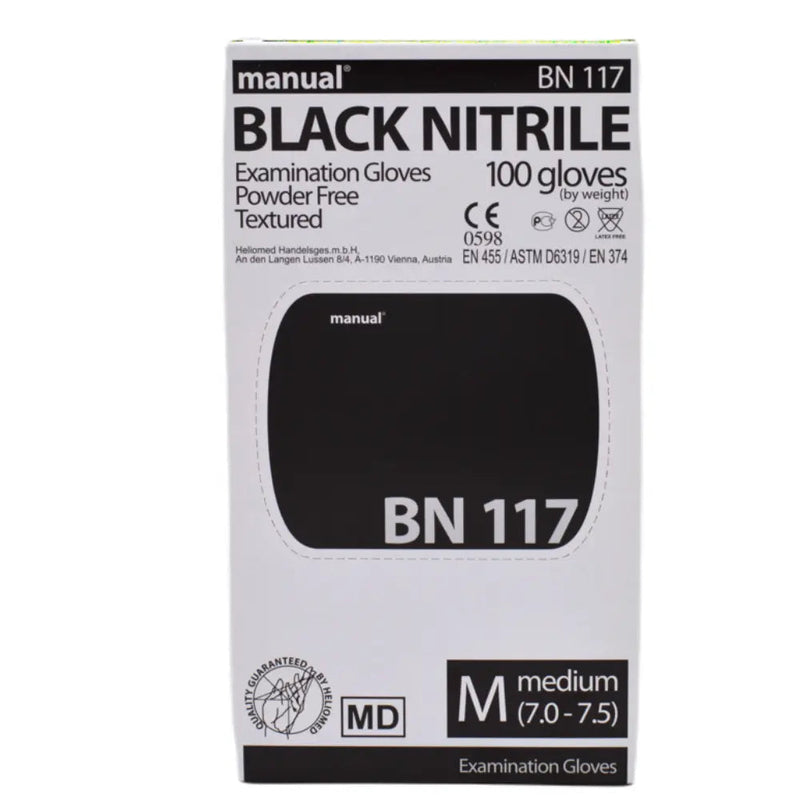 Packung manual Black Nitrile Untersuchungshandschuhe, puderfrei, texturiert, Größe M, 100 Handschuhe