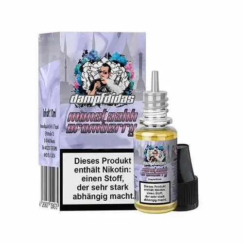 Dampfdidas Monstaahh Bromberry Nikotinsalz 10ml Flasche mit Verpackung und Warnhinweis