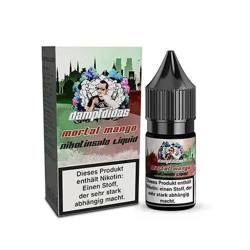 Dampfdidas Mortal Mango Nikotinsalz Liquid 10ml mit Warnhinweis und buntem Design