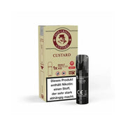Don Cristo Custard Nikotin Prefilled Pod 20mg/ml mit Warnhinweis und schwarzem Pod vor beiger Verpackung
