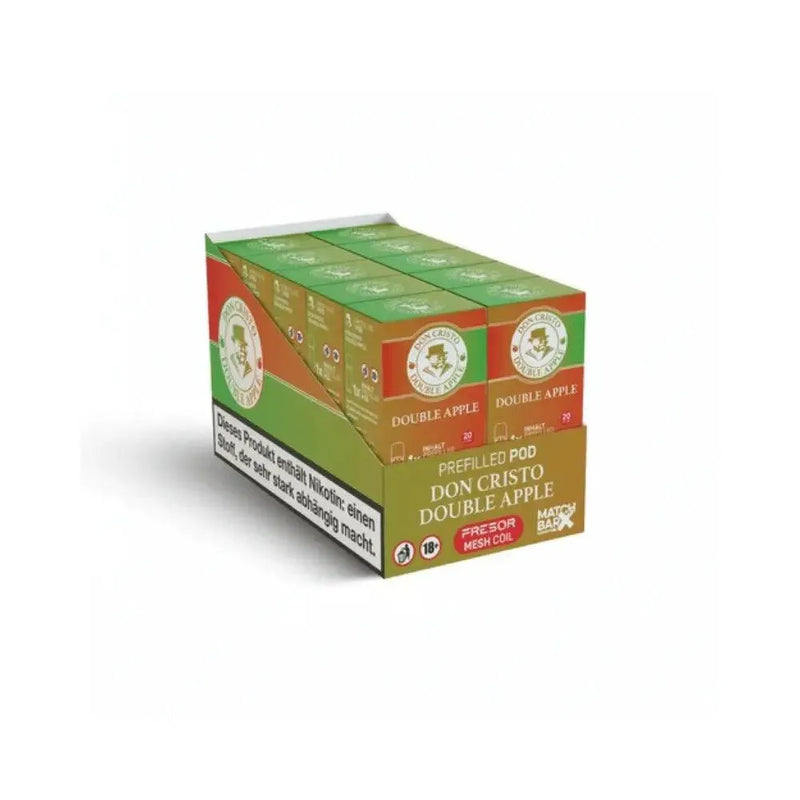 Don Cristo Double Apple 20mg ml vorgefüllte Pods mit Nikotin, grün-orange Verpackung, Match Bar