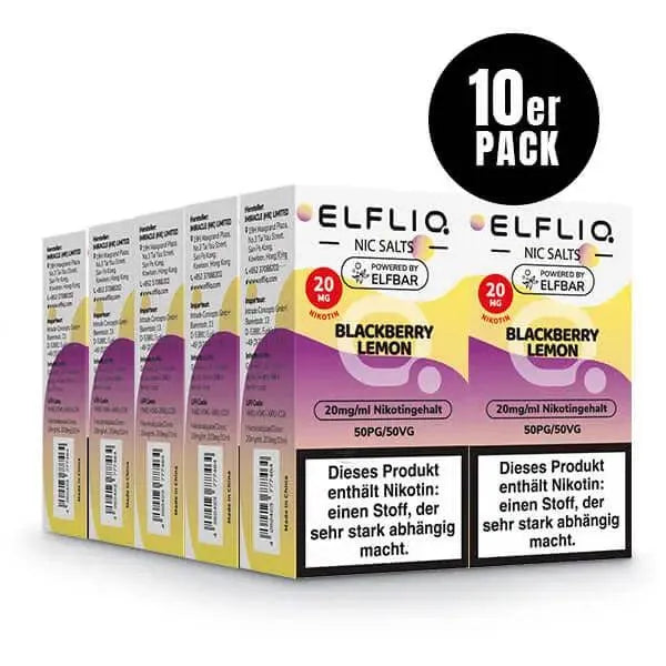 10er Pack ELFLIQ Nikotinsalz Liquid Blackberry Lemon mit 20 mg Nikotin, 50PG/50VG, Warnhinweis