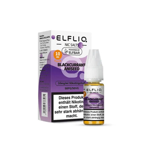 ELFLIQ Blackcurrant Aniseed Nikotinsalz Liquid 10 mg/ml mit Verpackung in lila Design