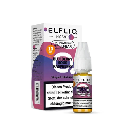 ELFLIQ Blueberry Sour Raspberry Nikotinsalz Liquid 10mg/ml mit Verpackung und Warnhinweis