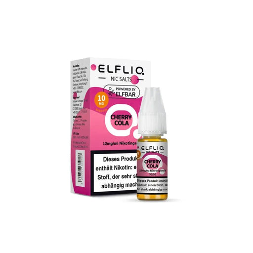 ELFLIQ Nikotinsalz Liquid Cherry Cola 10mg mit Warnhinweis und Verpackung