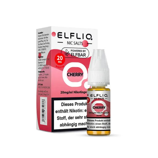 ELFLIQ Cherry Nikotinsalz Liquid 20mg/ml mit Verpackung und Warnhinweis, E-Liquid 50/50