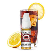 Elf Bar Nikotinsalz Liquid Cola 20mg mit Zitronenscheiben und Glas Cola mit Eis