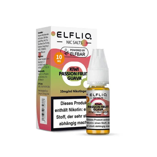 Elf Bar ELFLIQ Nikotinsalz Liquid Kiwi Passion Fruit Guava 10mg Nikotingehalt Flasche und Verpackung