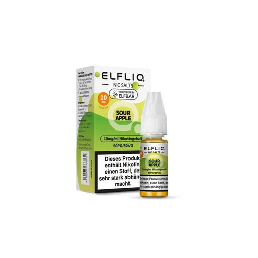Elf Bar Elflio Sour Apple Nikotinsalz Liquid 10mg/ml mit Verpackung und Warnhinweis
