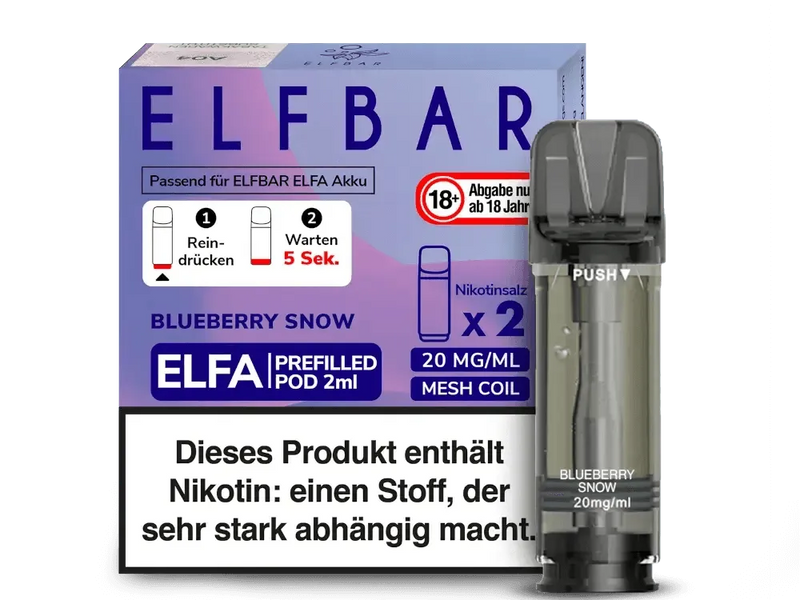 ELFBAR Blueberry Snow ELFA 2ml Nikotinsalz Pod mit 20mg/ml Mesh Coil, nikotinhaltig, ab 18 Jahren