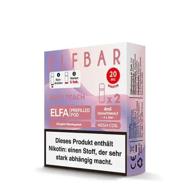 ELFBAR Elfa Juicy Peach 20 mg Nikotin Pod 4ml Mesh Coil mit Warnhinweis