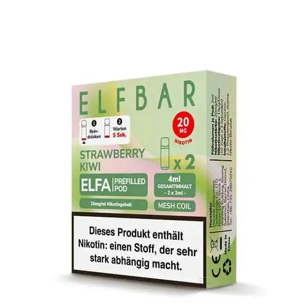 ELFBAR Strawberry Kiwi ELFA Prefilled Pod 20 mg Nikotin 2 x 2ml Mesh Coil Nachfüllprodukt