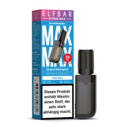 Elfbar Max Nachfüllbehälter Triple Berry mit 20mg Nikotin, blau-lila Verpackung mit Warnhinweis