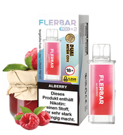 Flerbar Albbery Pods mit Dual Mesh Coil, Himbeer-Geschmack, Nikotin-Warnhinweis, 2 Stück