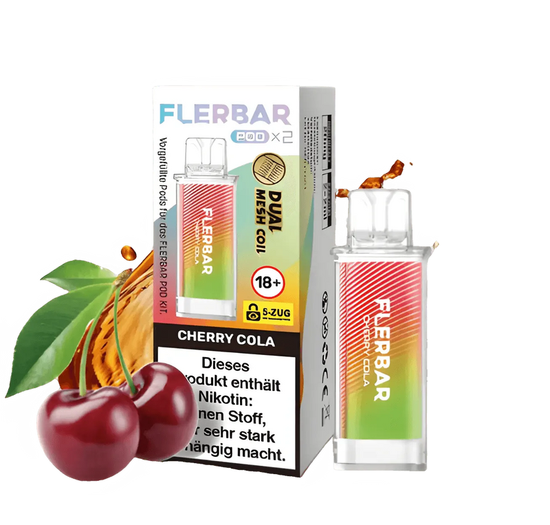 Flerbar Pods Cherry Cola 20mg Nikotin Dual Mesh Coil E-Zigarette mit Kirschen und Cola