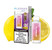 Flerbar Pink Lemonade Pod mit Dual Mesh Coil, Nikotinwarnung und Zitronen-Hintergrund
