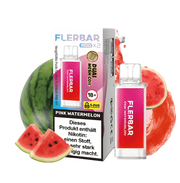 Flerbar Pink Watermelon Pod mit Dual Mesh Coil, Verpackung und Wassermelonen-Scheiben