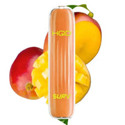 HQD SURV Vape mit Mangogeschmack und frischen Mangos umrahmt