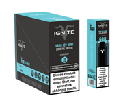 Ignite V600 Icy Mint Einweg-E-Zigarette mit 20mg/ml Nikotin, 600 Züge, 10er Pack, schwarzes Design