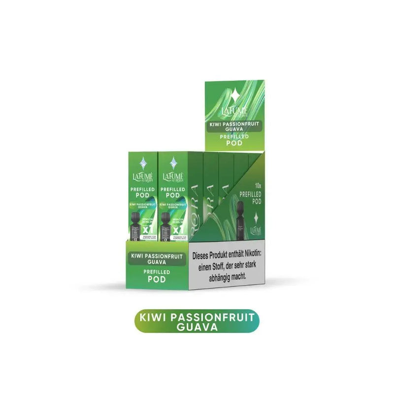 LaFume Aurora Kiwi Passionfruit Guava Prefilled Pod Verpackung mit Nikotinhinweis