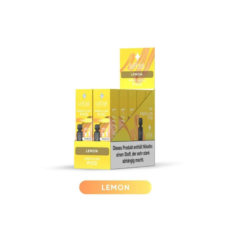 La Fume Lemon vorgefüllte Pods Produktverpackung gelb mit Nikotinwarnung in deutscher Sprache