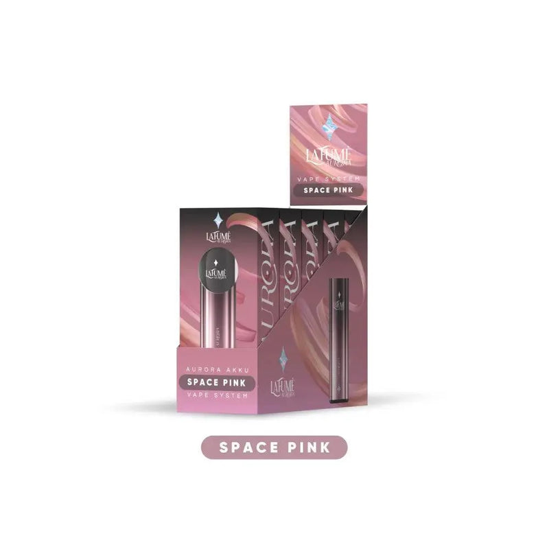 LaFume Aurora Vape System Space Pink Akku und Verpackung in rosa und violett Tönen