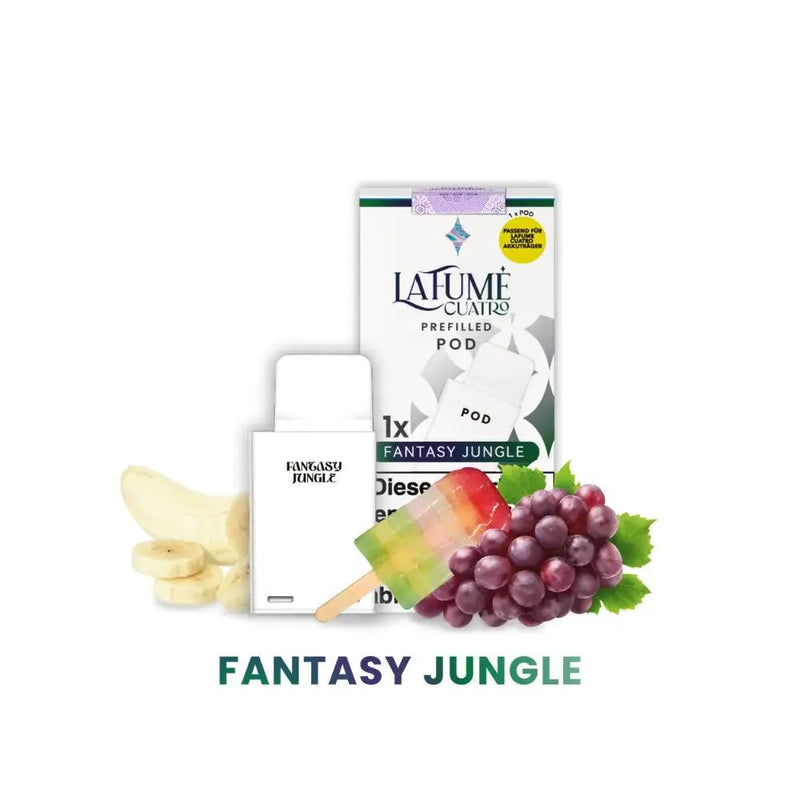 LaFume Cuatro Fantasy Jungle vorgefüllter Pod mit Bananenscheiben, Trauben und Regenbogen-Eis