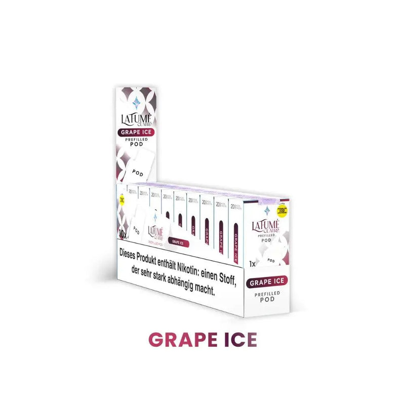 Latumé Cuatro Grape Ice vorgefüllte Pods mit Warnhinweis auf Nikotingehalt, 10er Pack
