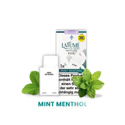 LaFume Cuatro Mint Menthol vor Verpackung mit frischen Minzblättern vape Pod