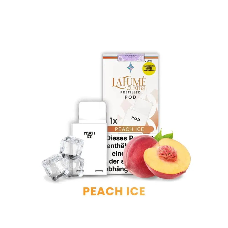 LaFumé Cuatro vorgefüllter Vape Pod mit Pfirsich-Eis Geschmack, Eiswürfeln und frischem Pfirsich