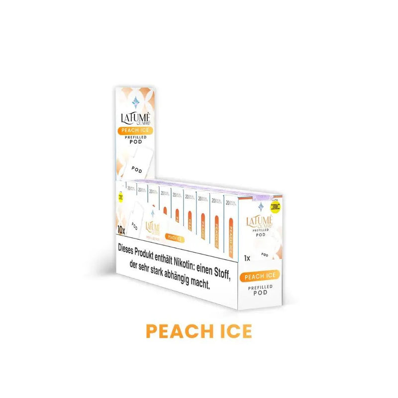 LaFumè Cuatro Peach Ice vorgefüllte Pod-Packung mit Nikotinhinweis, 10er Set