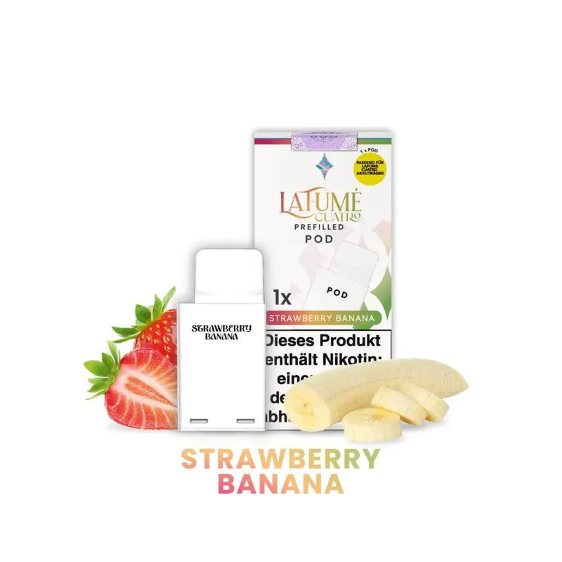 LaFume Cuatro vorgeladene Strawberry Banana Pod mit Erdbeeren und Bananenscheiben