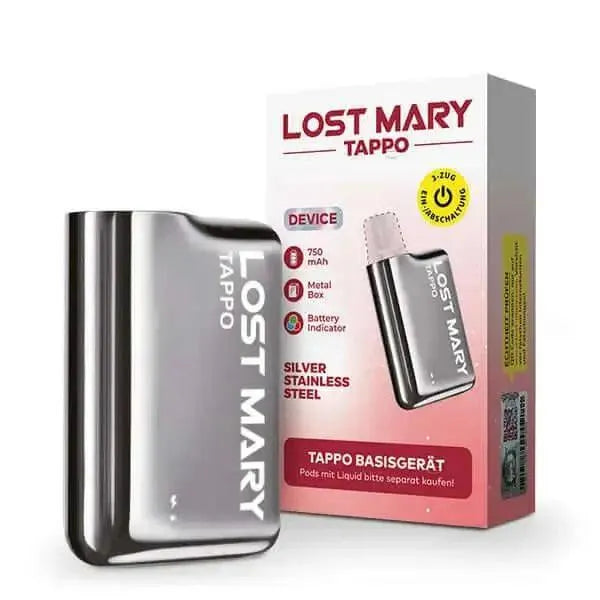Lost Mary Tappo Silver Edelstahl E-Zigaretten Basisgerät mit Verpackung und 750mAh Akku