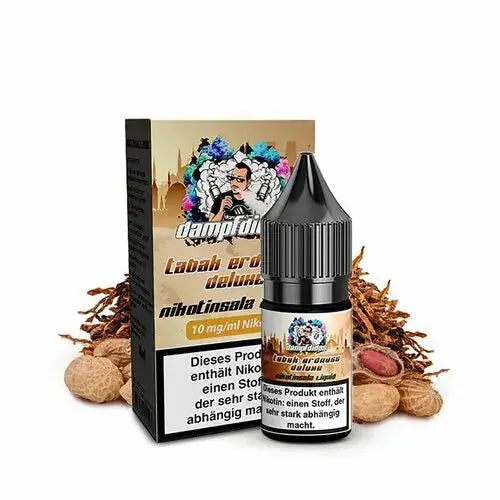Dampfdidas Nikotinsalz Liquid Tabak Erdnuss Deluxe 10ml mit Verpackung und Erdnüssen
