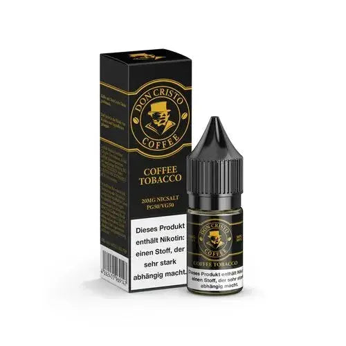 Don Cristo Coffee Tobacco Nikotinsalz 10ml Flasche und Verpackung mit Warnhinweis auf weißem Hintergrund