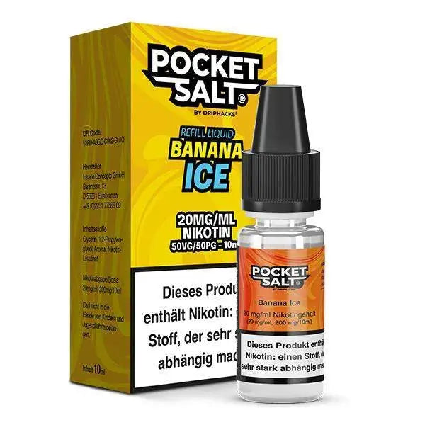 Pocket Salt Banana Ice Nikotinsalz Liquid 20mg/ml mit Banane-Eis Geschmack und Warnhinweis