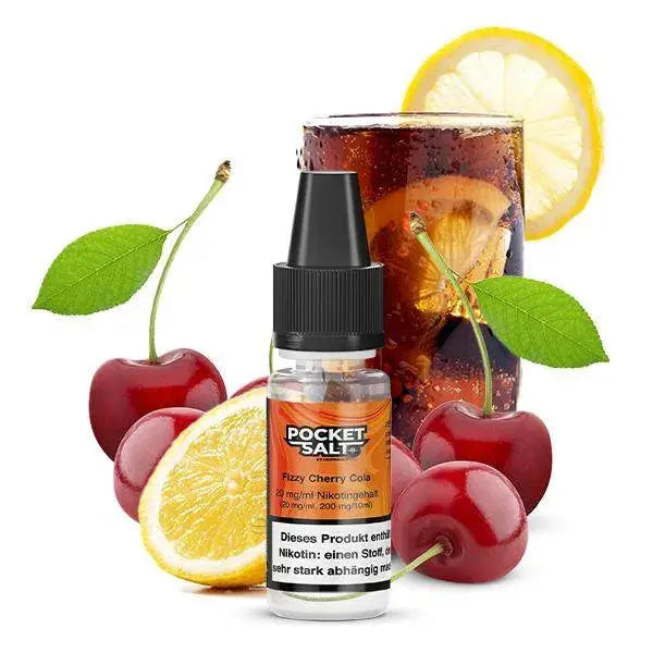 Pocket Salt Nikotinsalz Liquid Fizzy Cherry Cola mit Kirschen, Zitronenscheibe und Cola-Getränk