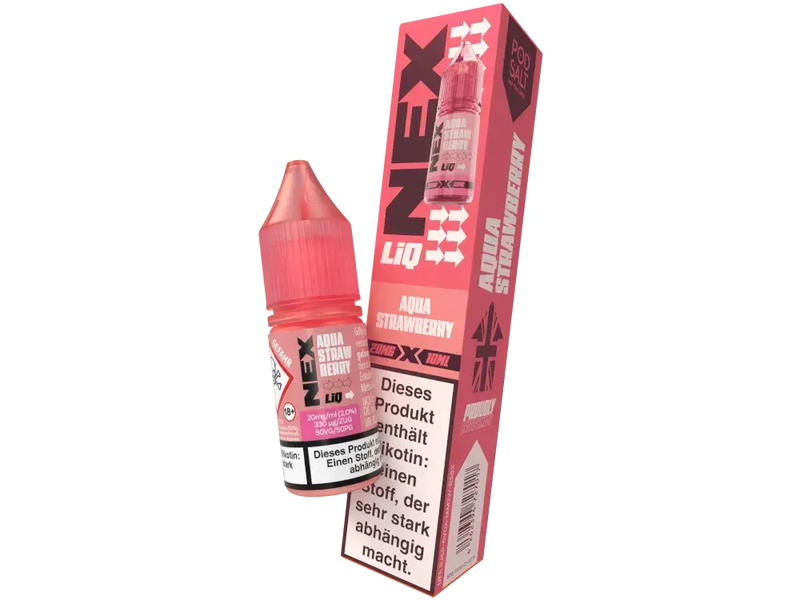 Pod Salt NexLiq Aqua Strawberry 20mg Nikotinsalz E-Liquid mit Warnhinweis