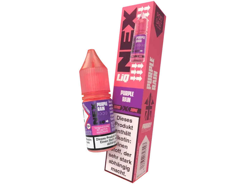 NexLiq Purple Rain Pod Salt Liquid 10mg Nikotin in 10ml Flasche und Verpackung