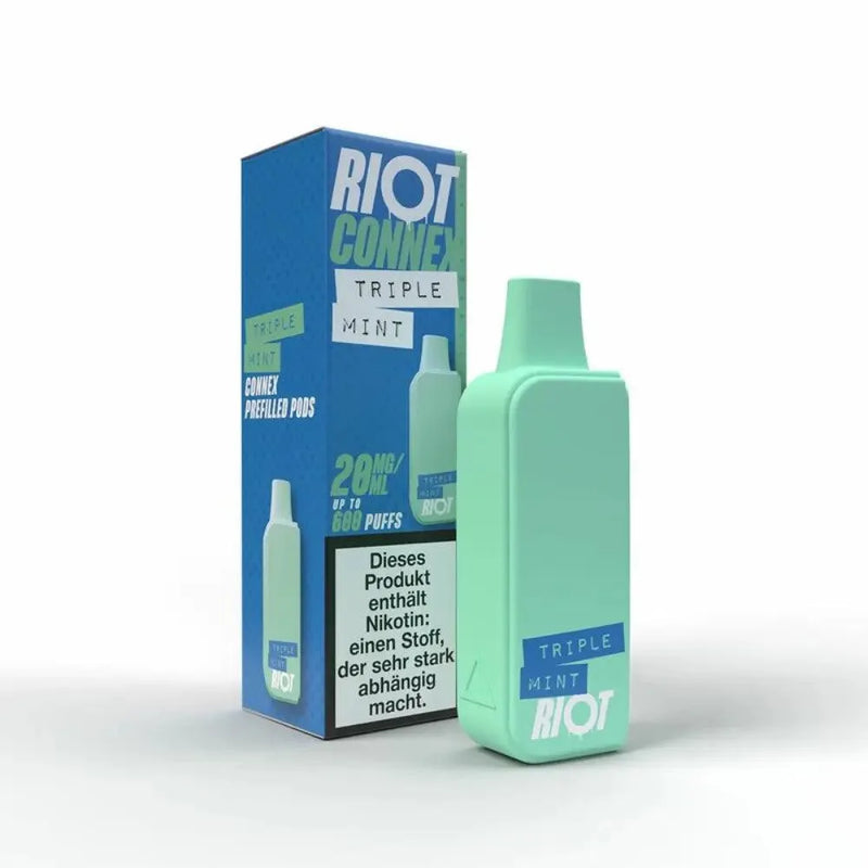 Riot Connex Triple Mint vorgefüllte Pods, 20mg Nikotin, Box mit Warnhinweis