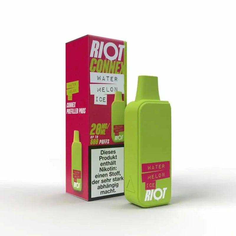 Riot Connex vorgefüllte Pods Watermelon Ice 20mg Nikotin, grün und rote Verpackung