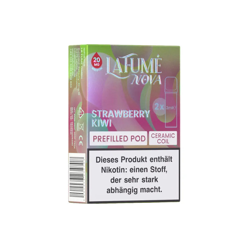 LAFUMÉ NOVA Strawberry Kiwi vorgefüllte Pod mit 20 mg Nikotin und Keramikcoil, Warnhinweis Nikotinabhängigkeit